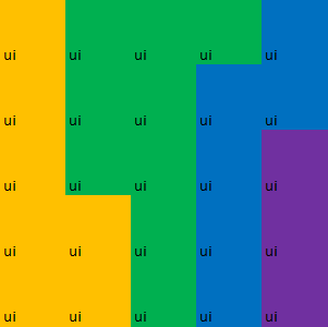 a grid of coloured of squares sorted by color illustrating uniform UI's sharing common components